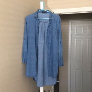 A long sleeve jean shirt.